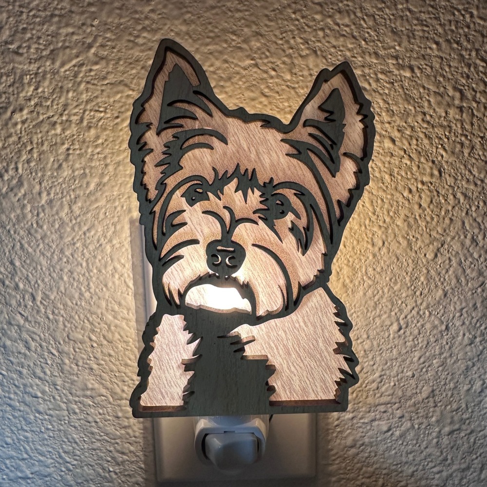 Westie Yorkie Terrier‎ Dog Wooden Night Light Handmade NEW Highland Terrier - Picture 2 of 6